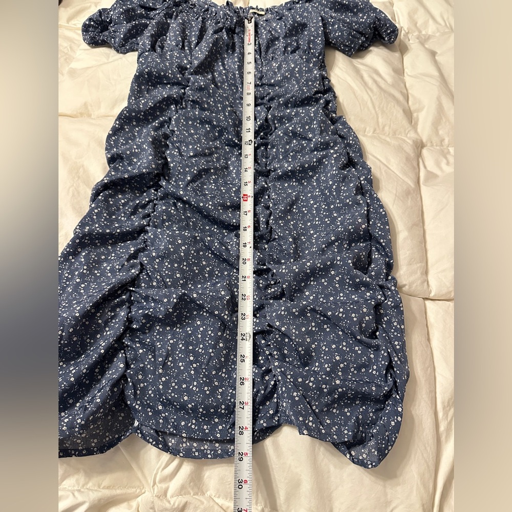 Sunday Up Blue Floral Ruched Puff Sleeve Women's Dress - NWOT - Size L - Picture 10 of 12